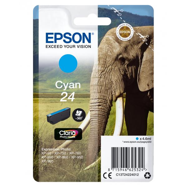 Epson Elephant Cartuccia Ciano (EPSON T2422 24 CYAN INK CLARIA PHOTO HD ELEPHANT)EpsonC13T24224012