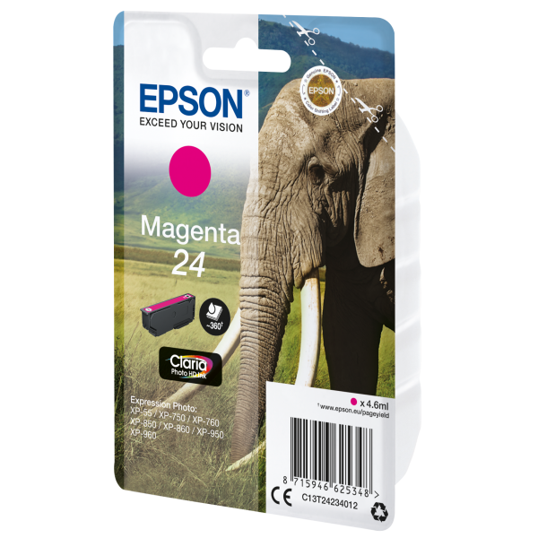 Epson Elephant Cartuccia Magenta (EPSON T2422 24 MAGENTA INK CLARIA PHOTO HD ELEPHANT)EpsonC13T24234012