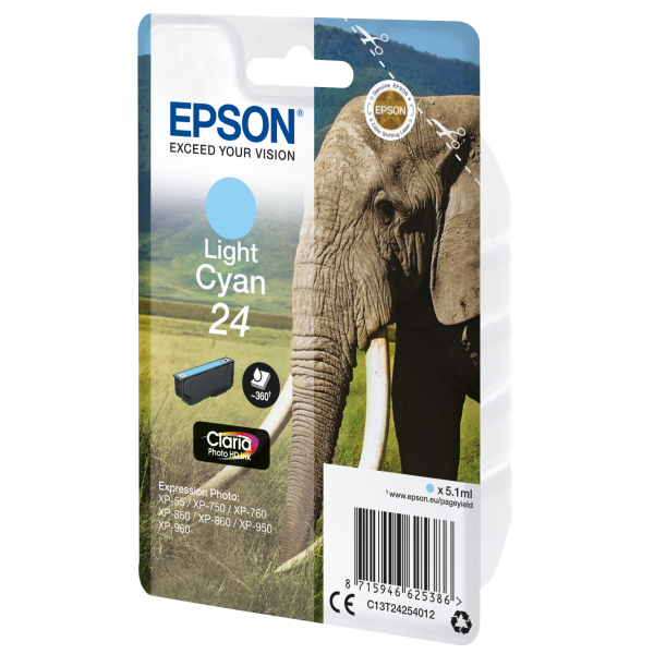 Epson Elephant Cartuccia Ciano-chiaro (EPSON T2425 24 LIGHT CYAN INK CLARIA PHOTO HD ELEPHANT)EpsonC13T24254012
