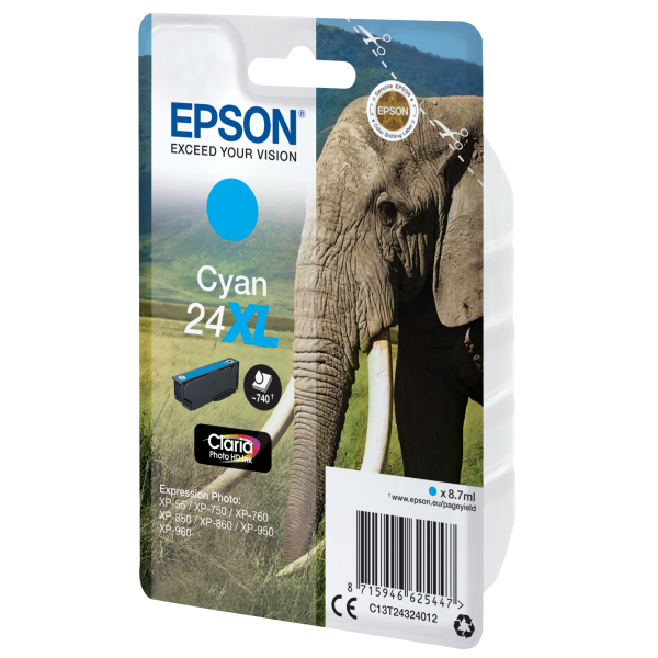Epson Elephant Cartuccia Ciano XL (CYAN 24XL CLARIA PHOTO HD INK)EpsonC13T24324012
