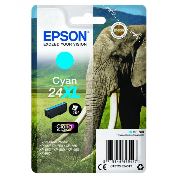 Epson Elephant Cartuccia Ciano XL (EPSON T2432 24XL CYAN INK CLARIA PHOTO HD ELEPHANT)EpsonC13T24324012