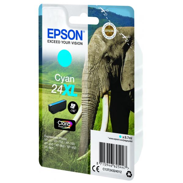 Epson Elephant Cartuccia Ciano XL (EPSON T2432 24XL CYAN INK CLARIA PHOTO HD ELEPHANT)EpsonC13T24324012