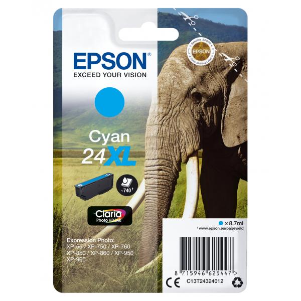 Epson Elephant Cartuccia Ciano XL (EPSON T2432 24XL CYAN INK CLARIA PHOTO HD ELEPHANT)EpsonC13T24324012