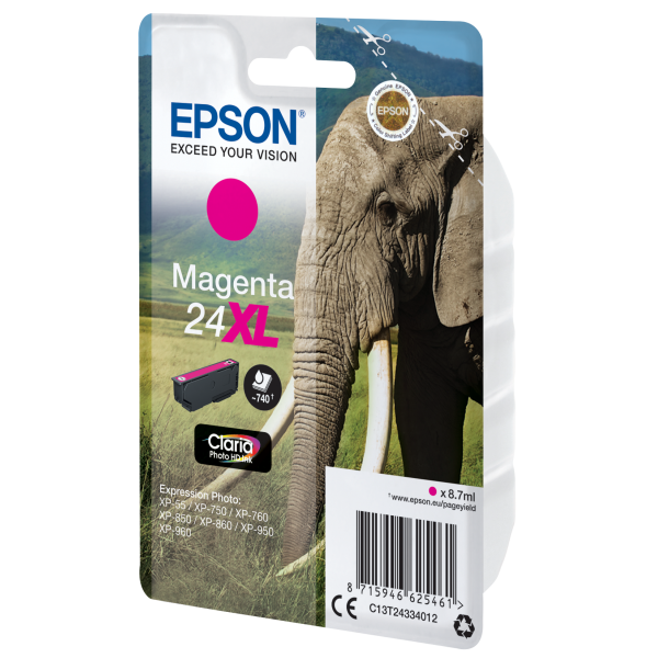Epson Elephant Inchiostro magenta singolo Claria Photo HD Elefante 24XL (Epson 24XL - XL - magenta - original)EpsonC13T24334022