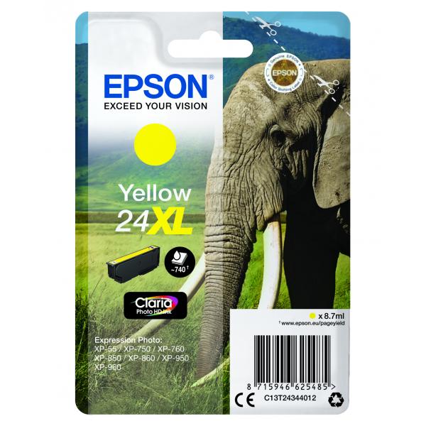 Epson Elephant Inchiostro giallo singolo Claria Photo HD Elefante 24XL (Epson 24XL - XL - gul - original - bl)EpsonC13T24344022