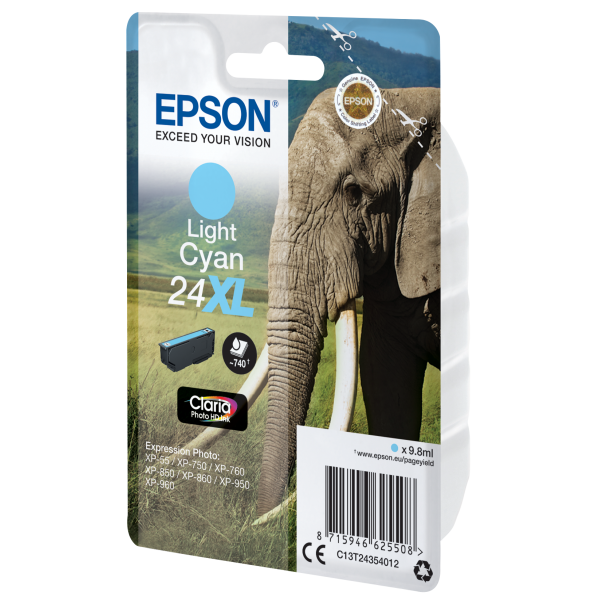 Epson Elephant Cartuccia Ciano chiaro XL (CLARIA PHOTO HD INK 24XL - LGT CYAN F/ 24SERIES)EpsonC13T24354012
