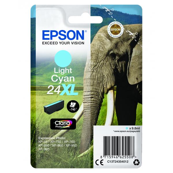 Epson Elephant Inchiostro ciano chiaro singolo Claria Photo HD Elefante 24XL (Epson 24XL - XL - lys cyan - origina)EpsonC13T24354022
