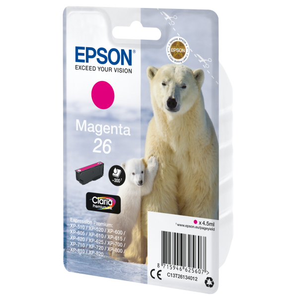 Epson Polar bear Inchiostro magenta singolo Claria Premium Orso bianco 26 (EPSON T2613 MAGENTA INK CLARIA PREMIUM POLAR BEAR INK)EpsonC13T26134012