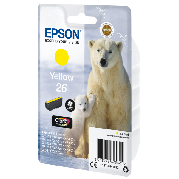 Epson Polar bear Inchiostro giallo singolo Claria Premium Orso bianco 26 (EPSON T2614 YELLOW INK CLARIA PREMIUM POLAR BEAR INK)EpsonC13T26144012