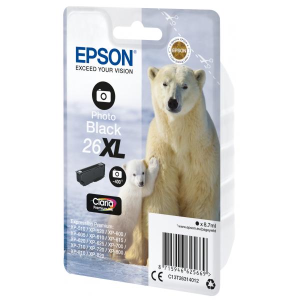 Epson Polar bear Inchiostro nero fotografico singolo Claria Premium Orso bianco 26XL (EPSON T2631 PHOTO XL BLACK INK CLARIA PREMIUM POLAR BEAR INK)EpsonC13T26314012