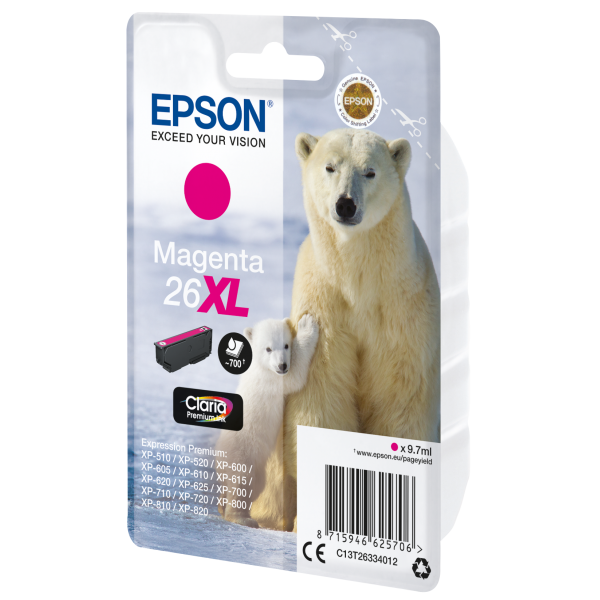 Epson Polar bear Cartuccia Magenta XL (Epson 26XL Magenta Inkjet Cart CLARIA PREMIUM POLAR BEAR INK)EpsonC13T26334012