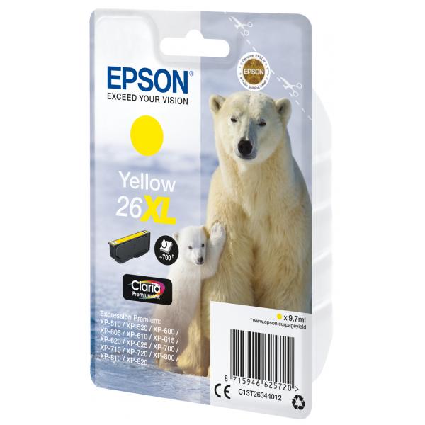 Epson Polar bear Inchiostro giallo singolo Claria Premium Orso bianco 26XL (EPSON T2634 XL YELLOW INK CLARIA PREMIUM POLAR BEAR INK)EpsonC13T26344012
