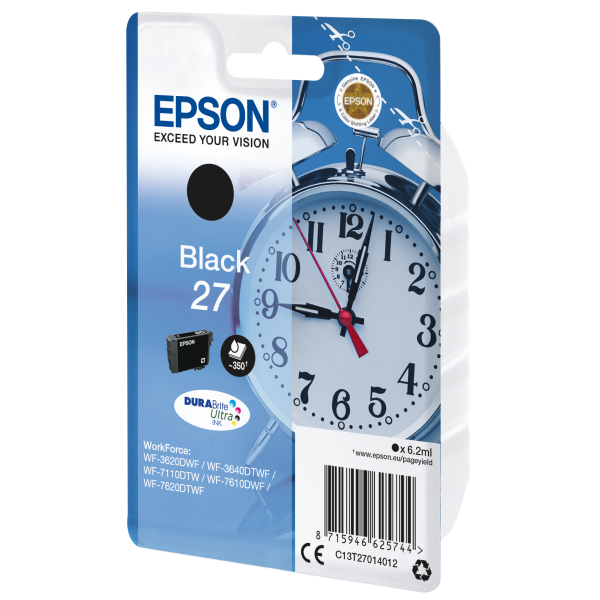 Epson Alarm clock Singlepack Black 27 DURABrite Ultra Ink (EPSON T2701 BLACK INK C13T27014010)EpsonC13T27014012
