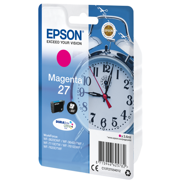 Epson Alarm clock Cartuccia Sveglia Magenta Inchiostri DURABrite Ultra 27 (SGLPCK DURABRITEULTRAINK27 - INKCARTRIDGE MAGENTA IN RS BLIST)EpsonC13T27034012