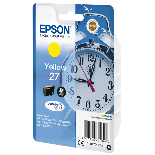 Epson Alarm clock Cartuccia Sveglia Giallo Inchiostri DURABrite Ultra 27 (SGLPCK YELL DURABRITEULTRAINK27 - INK CARTRIDGE IN RS BLISTER PACK)EpsonC13T27044012