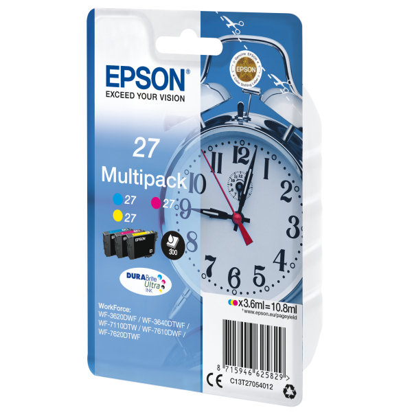 Epson Alarm clock Multipack 3-colour 27 DURABrite Ultra Ink (MULTIP3-COL DURABRITEULTRAINK27 - CYAN.MAGENTA.YELLOW. IN RS BLIST)EpsonC13T27054012