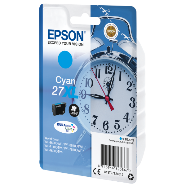 Epson Alarm clock Singlepack Cyan 27XL DURABrite Ultra Ink (CYAN 27XL DURABRITE ULTRA INK)EpsonC13T27124012