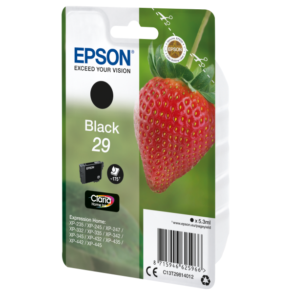 Epson Strawberry Cartuccia Fragole Nero Inchiostri Claria Home 29 (EPSON 29 BLACK INK STRAWBERRY 1 X 5.3 ML STANDARD)EpsonC13T29814012