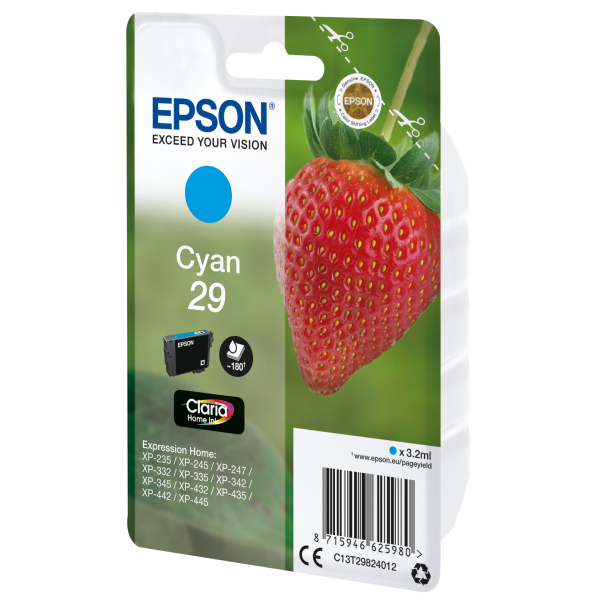 Epson Strawberry Cartuccia Fragole Ciano Inchiostri Claria Home 29 (SGLPCK CYAN 29 HOME INK - CYAN STANDARD)EpsonC13T29824012