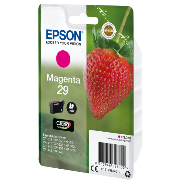 Epson Strawberry Cartuccia Fragole Magenta Inchiostri Claria Home 29 (SGLPCK MAGENTA 29 HOME INK - MAGENTA STANDARD)EpsonC13T29834012