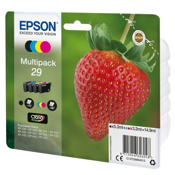 Epson Strawberry Multipack Fragole 4 colori Inchiostri Claria Home 29 (Epson 29 Black Yellow Cyan Magenta Multipack Ink Cartridge)EpsonC13T29864012