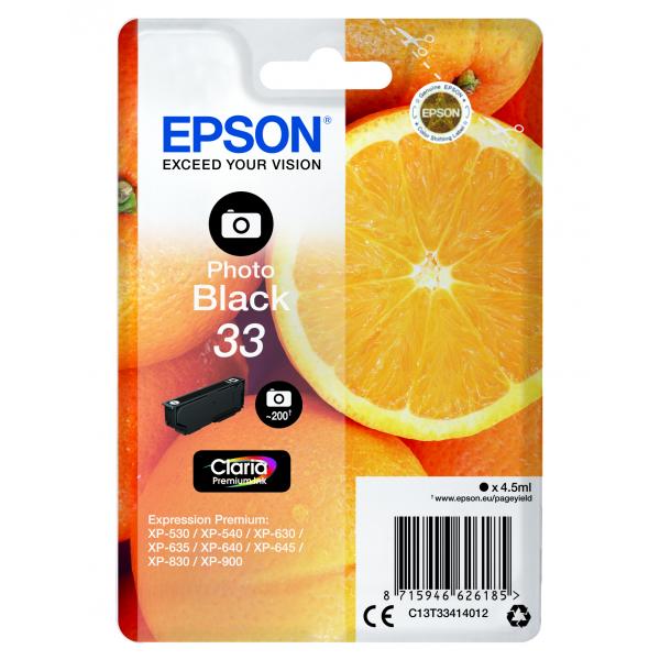 Epson Oranges Cartuccia Nero foto T33 Claria Premium (PHOTO BLACK 33 CLARIA PREMIUM INK)EpsonC13T33414012