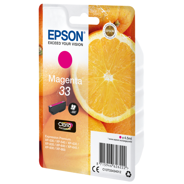 Epson Alarm clock Cartuccia Sveglia Magenta Inchiostri DURABrite Ultra 27 (EPSON 33 MAGENTA INK ORANGES 1x 4.5ml STANDARD)EpsonC13T33434012