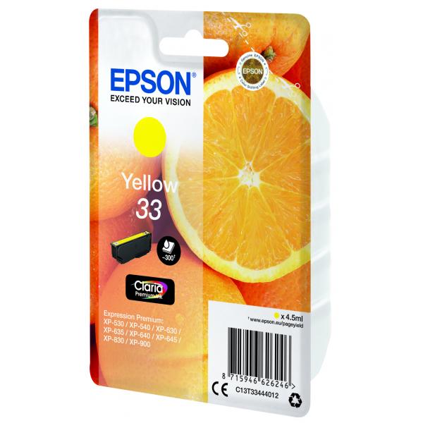 Epson Oranges Cartuccia Giallo T33 Claria Premium (EPSON 33 YELLOW INK ORANGES 1 x 4.5ml STANDARD)EpsonC13T33444012