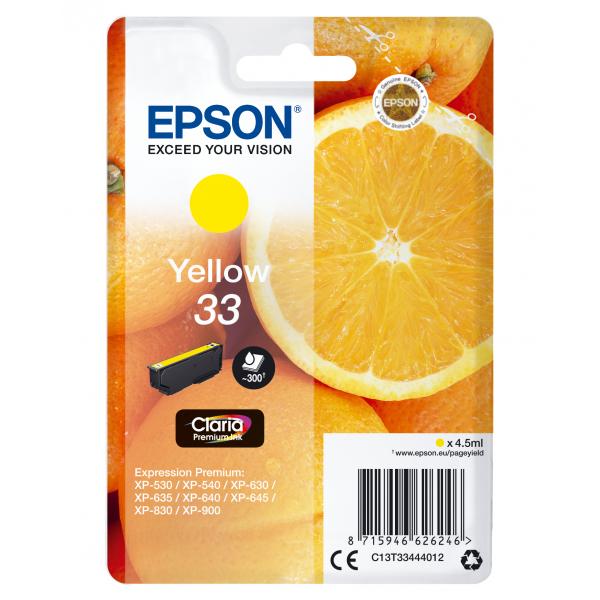 Epson Oranges Cartuccia Giallo T33 Claria Premium (EPSON 33 YELLOW INK ORANGES 1 x 4.5ml STANDARD)EpsonC13T33444012