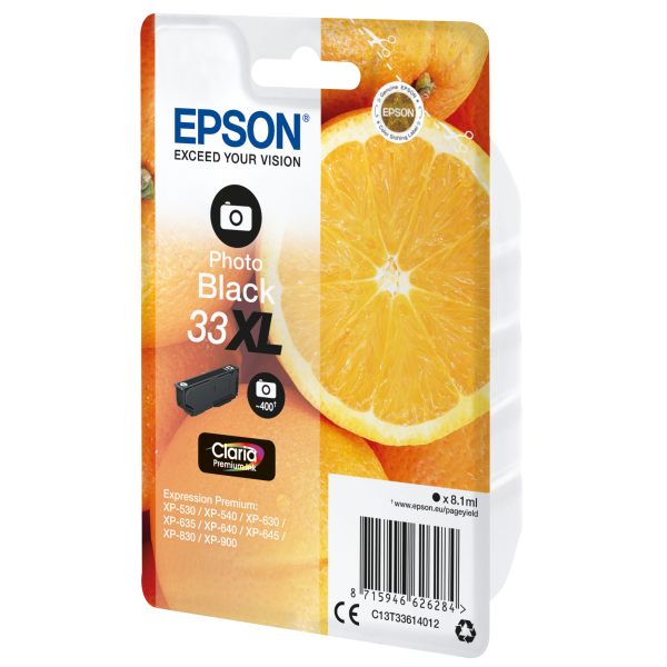 Epson Oranges Cartuccia Nero foto T33XL Claria Premium (EPSON 33XL PHOTO BLACK INK ORANGES 1 x 8.9 ml)EpsonC13T33614012