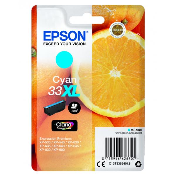 Epson Oranges Cartuccia Ciano T33XL Claria Premium (Epson 33XL - XL - cyan - original - bl)EpsonC13T33624012