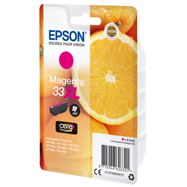 Epson Oranges Cartuccia Magenta T33XL Claria Premium (EPSON 33XL MAGENTA INK ORANGES 1 x 12.2 ml)EpsonC13T33634012