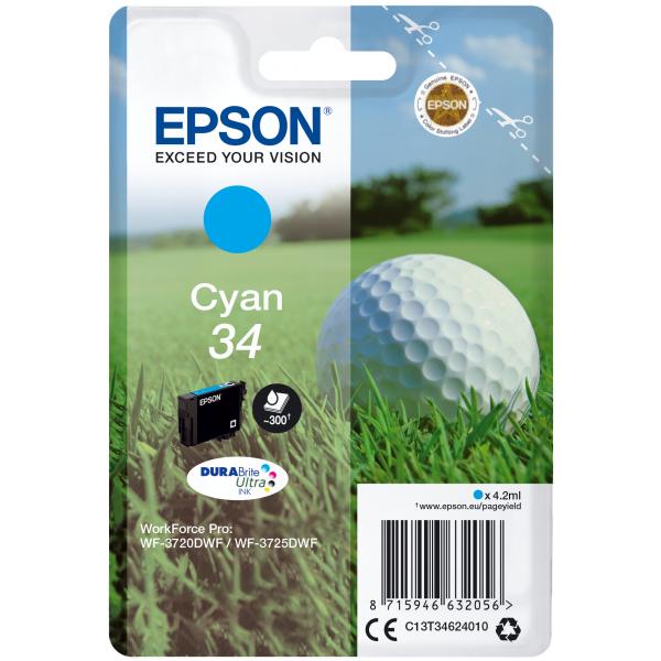 Epson Golf ball Singlepack Cyan 34 DURABrite Ultra Ink (EPSON 34 CYAN INK CARTRIDGE GOLF BALL, 4.2ML)EpsonC13T34624010