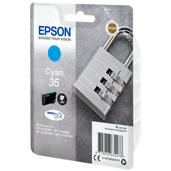 Epson Padlock Inchiostro ciano singolo DURABrite Ultra Lucchetto 35 (EPSON 35 CYAN INK CARTRIDGE PADLOCK 9.1ML)EpsonC13T35824010