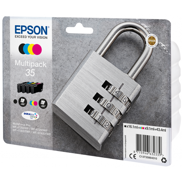 Epson Padlock Multipack 4 colori DURABrite Ultra Lucchetto 35 (EPSON 35 MULTIPACK ULTRA INK WF-4725DWF 4740DTWF 4730 4720)Epson8715946632346C13T35864020