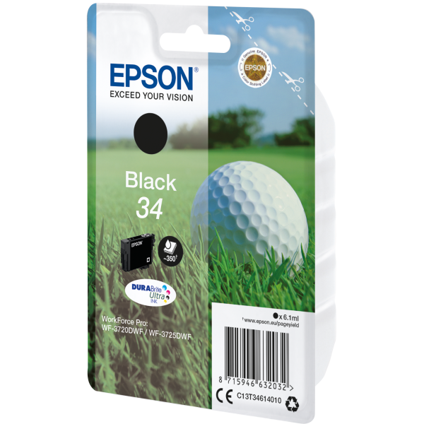 Epson Golf ball Singlepack Black 34 DURABrite Ultra Ink (EPSON 34 BLACK INK CARTRIDGE GOLF BALL, 6.1ML)EpsonC13T34614010