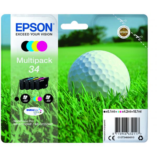 Epson Golf ball Multipack 4 colori DURABrite Ultra Pallina da golf 34 (MULTIPACK 4-COLOURS 34 - DURABRITE GOLF BALL)EpsonC13T34664010