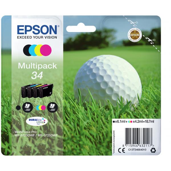 Epson Golf ball Multipack 4 colori DURABrite Ultra Pallina da golf 34 (MULTIPACK 4-COLOURS 34 - DURABRITE GOLF BALL)EpsonC13T34664010