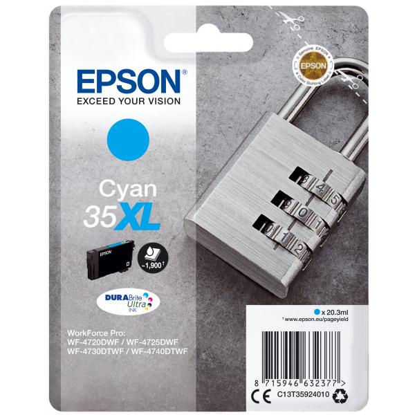 Epson Padlock Singlepack Cyan 35XL DURABrite Ultra Ink (SINGLEPACK CYAN 35XL - PADLOCK)EpsonC13T35924010