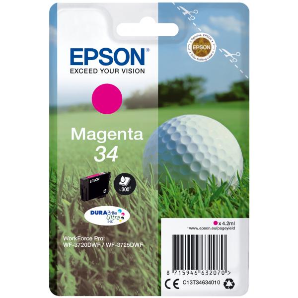 Epson Golf ball Singlepack Magenta 34 DURABrite Ultra Ink (EPSON 34 MAGENTA INK CARTRIDGE GOLF BALL, 4.2ML)EpsonC13T34634010