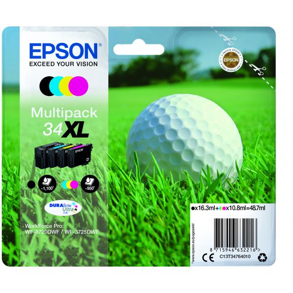 Epson Golf ball Multipack 4-colours 34XL DURABrite Ultra Ink (EPSON 34XL MULTIPACK GOLF BALL)EpsonC13T34764010