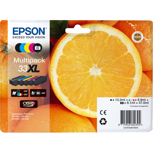 Epson Oranges Multipack 5-colours 33XL Claria Premium Ink (33 XL 5-COLOURS MULTIPACK - .)EpsonC13T33574011