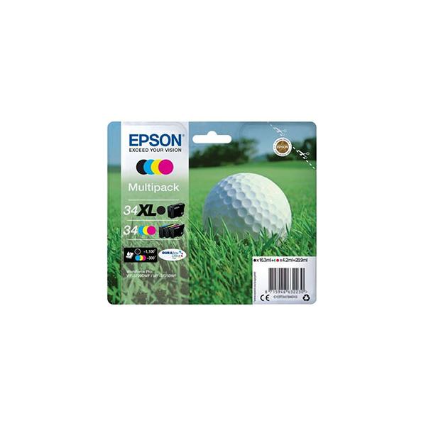 Epson Golf ball Multipack 4-colours 34 XL Black/Std. CMY DURABrite Ultra Ink (Epson 34XL - 4 pakker - XL - sort, gul)Epson8715946632247C13T34794020