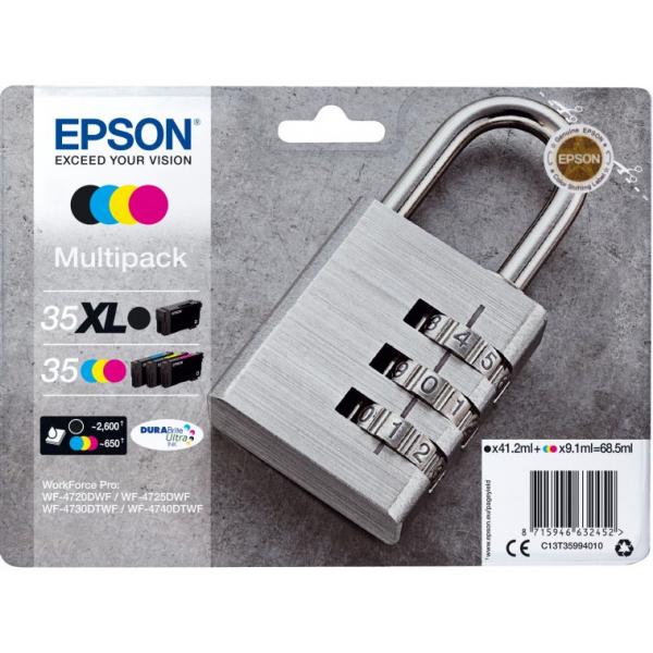 Epson Padlock Multipack 4-colours 35 XL Black/Std. CMY DURABrite Ultra Ink (EPSON 35XL MULTIPACK XL BLACK / STANDARD COLOURS)EpsonC13T35994010