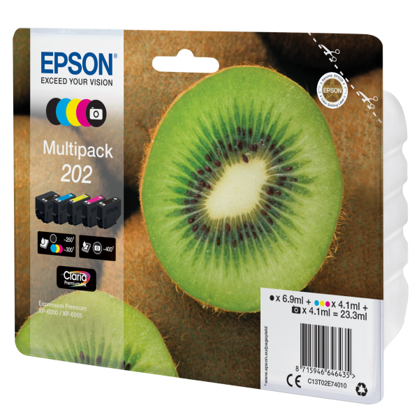 Epson Kiwi Multipack 5-colours 202 Claria Premium Ink (5-COLOURS 202 CLARIA PREMIUM INK)EpsonC13T02E74010