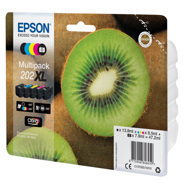 Epson Kiwi Multipack 5-colours 202XL Claria Premium Ink (MULTIPACK 5-FARBIG 202XL KIWI - CLARA PREMIUM INK)EpsonC13T02G74010