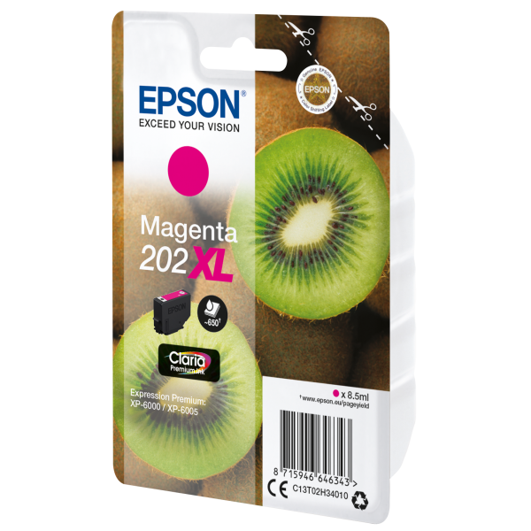 Epson Kiwi Singlepack Magenta 202XL Claria Premium Ink (EPSON 202XL MAGENTA HIGH CAPACITY INK CARTRIDGE KIWI)EpsonC13T02H34010
