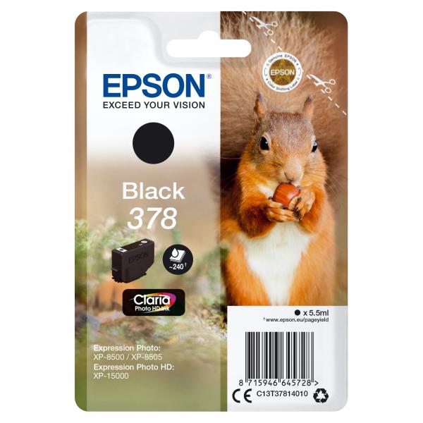 Epson Squirrel Singlepack Black 378 Claria Photo HD Ink (SINGLEPACK BLACK 378 - SQUIRREL CLARA PHOTO HD INK)EpsonC13T37814010