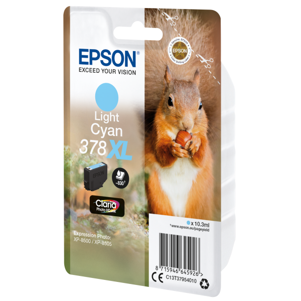 Epson Squirrel Singlepack Light Cyan 378XL Claria Photo HD Ink (EPSON 378XL LIGHT CYAN PHOTO HD INK CARTRIDGE SQUIRREL)EpsonC13T37954010
