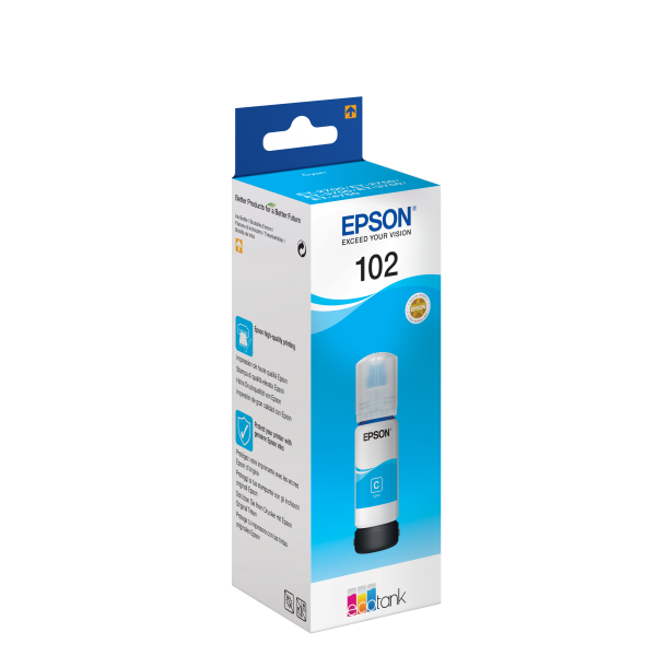 Epson 102 EcoTank Cyan ink bottle (102 ECOTANK CYAN - INK BOTTLE 1 X 70ML)EpsonC13T03R240